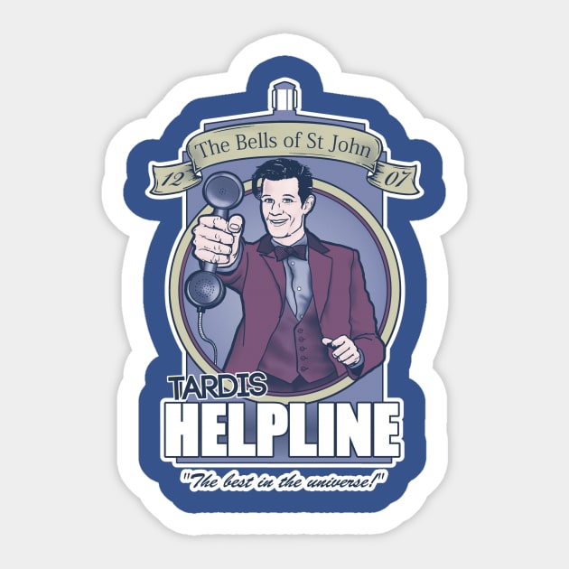 TARDIS Helpline (Bells of Saint John) Sticker by Darren Carnall